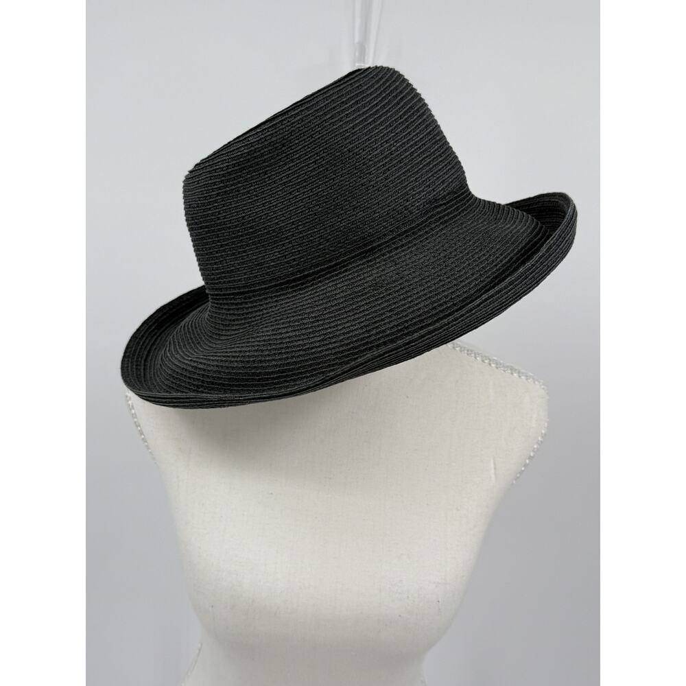 Eric Javits Squishee Packable Black Wide Brim Fedora Sun Hat OS Vacation Travel - Picture 3 of 6